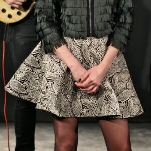 JAYGODFREY Black Tan Snake Print Taffeta Flare Mini Skirt Punk Rock Size 10 NWT